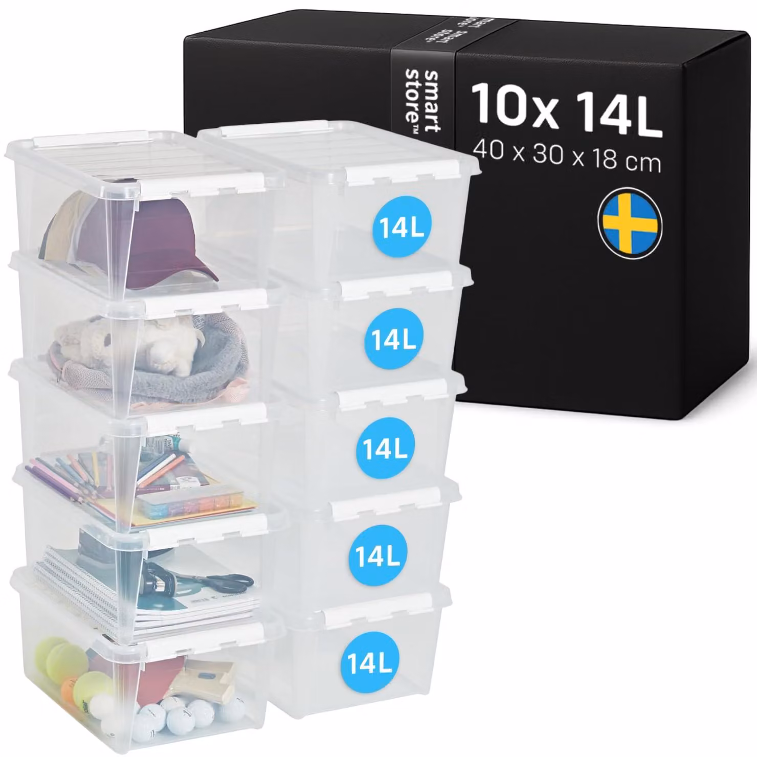 SmartStore - Contenitore di stoccaggio con coperchio, modello Classic, capacità 14 litri (40x30x18 cm) | Impilabile