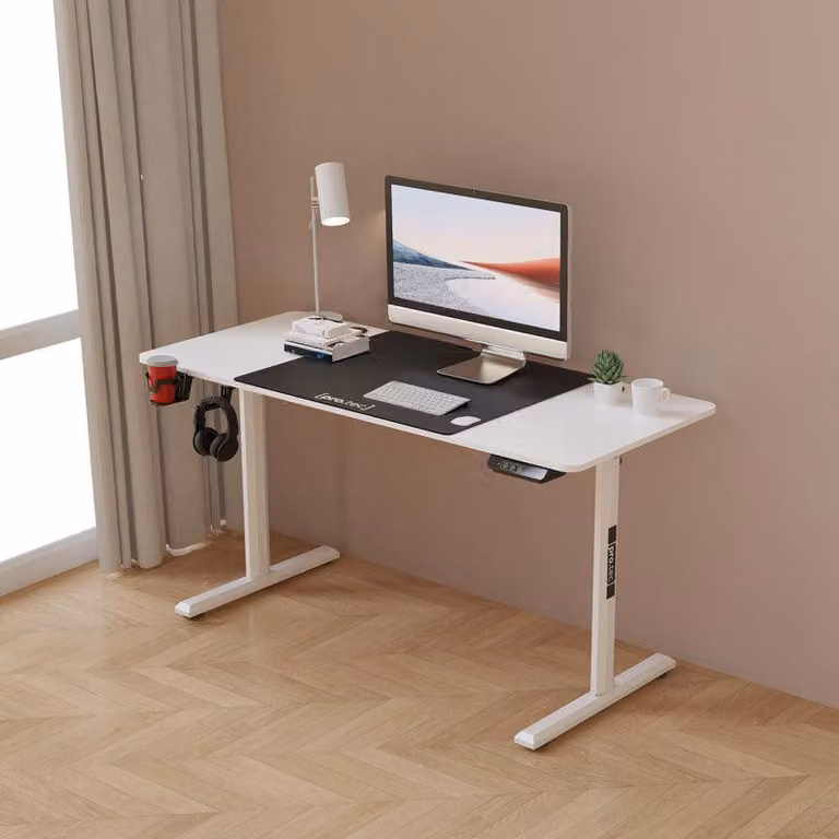 Scrivania regolabile in altezza – Scrivania elettrica con possibilità di seduta e lavoro in piedi, con piano di lavoro di 140x60 cm e motore silenzioso