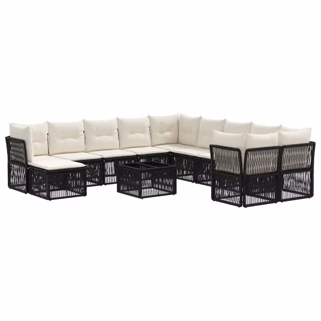 Set Divano da Giardino a L vidaXL in Polyrattan Nero con Tavolino e Ottoman, 12 Pezzi – 2