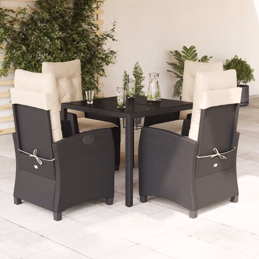 Maison Exclusive - Set da pranzo da giardino 5 pezzi con cuscini in polyrattan nero
