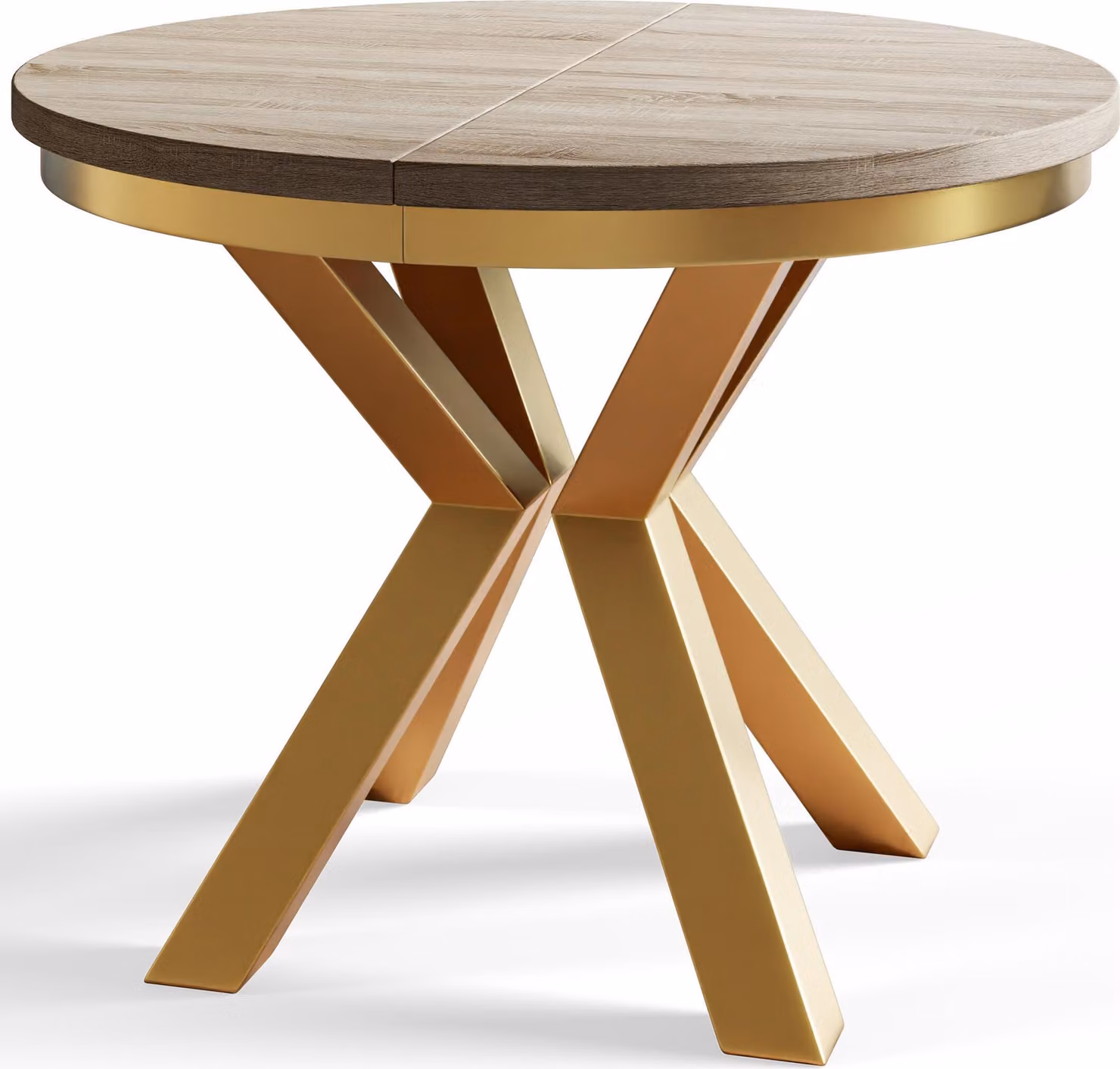 Tavolo rotondo per sala da pranzo LOFT, diametro tavolo allungabile: 120 cm/200 cm, colore tavolo da soggiorno: nero, con gambe in metallo color oro