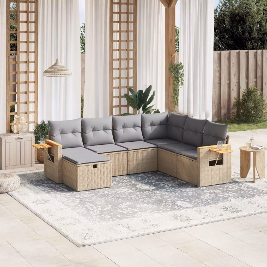 Maison Exclusive - Set Divano da Giardino 7 pz con Cuscini Beige Misto Polyrattan