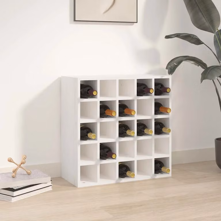 vidaXL Mobiletto per vino bianco in legno massello di pino, colore bianco, L 56 cm x P 25 cm x H 56 cm