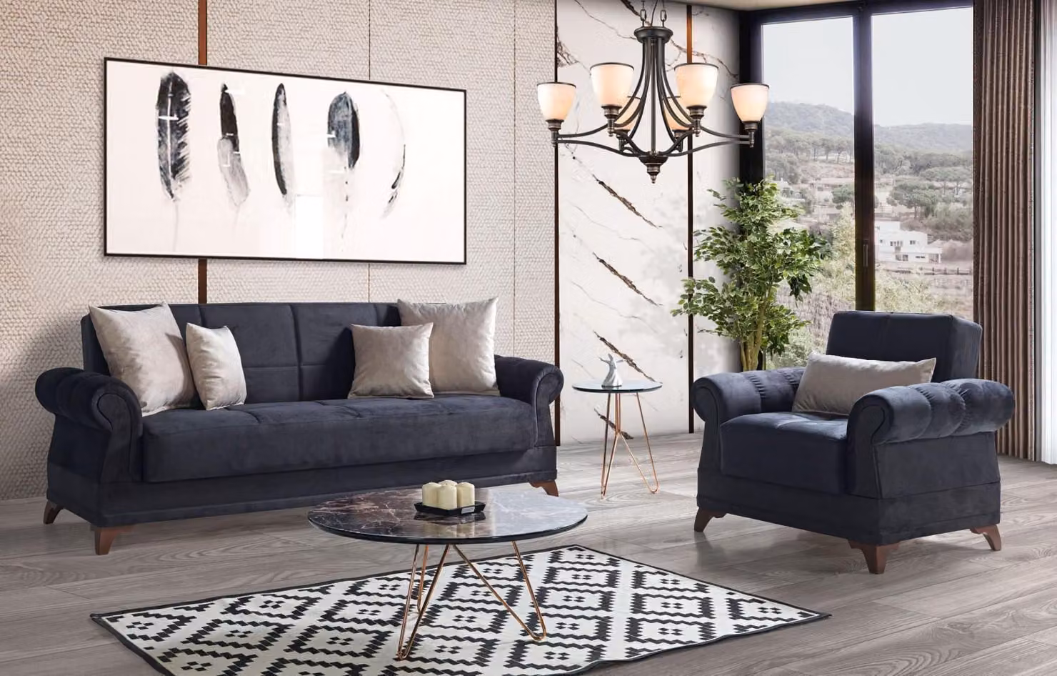 Sofagarnitur 3+1 Sitzer Textil Modern Komplett Sessel Sofa 3 Sitzer Luxus Relax