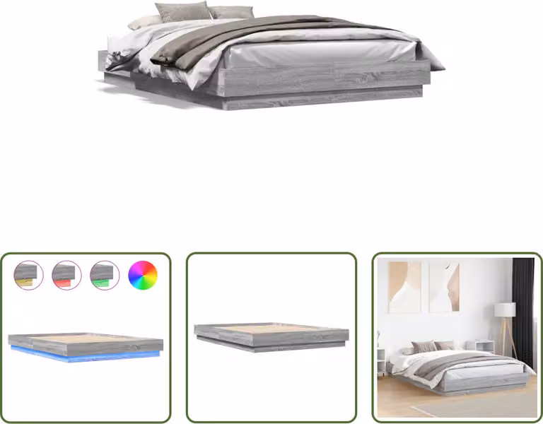 The Living Store Struttura letto con LED Grigio rovere Sonoma 150x200 cm
