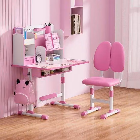 Scrivania per bambini - Regolabile in altezza - Set per l'apprendimento e la creatività - Larghezza 80 cm - Rosa