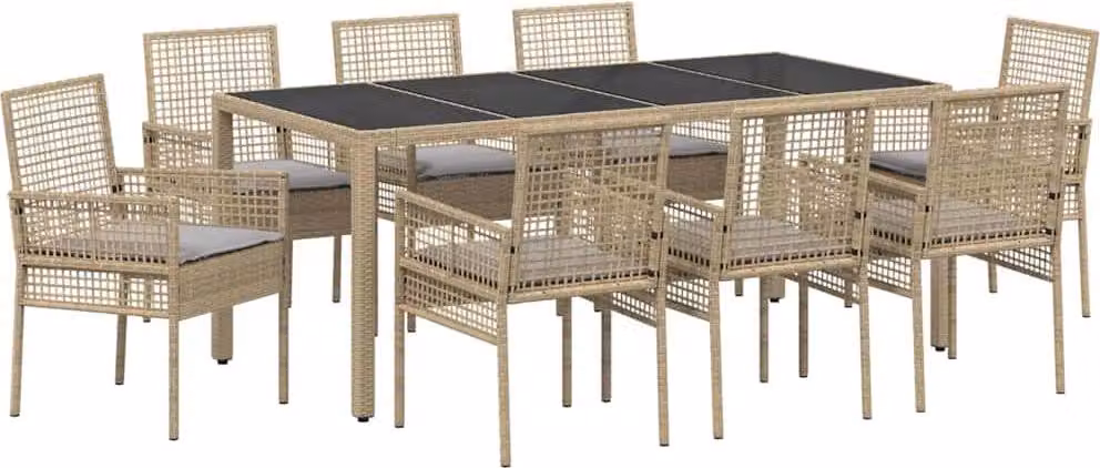Set da Pranzo per Giardino 9 pcs Beige polyrattan