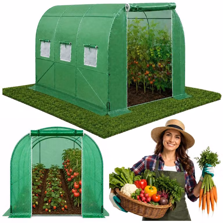 Serra tunnel da 7 m², dimensioni 350 x 200 x 200 cm, con 6 finestre, colore verde, protezione UV4