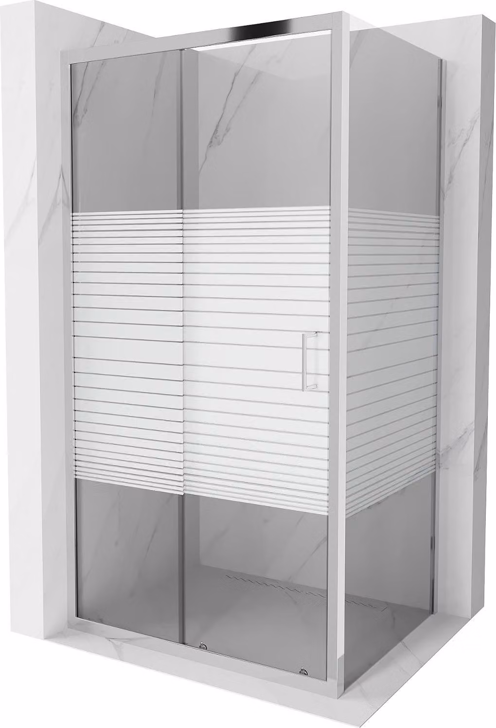 Mexen Apia cabina doccia scorrevole 130 x 70 cm, strisce bianche, cromo - 840-130-070-01-20