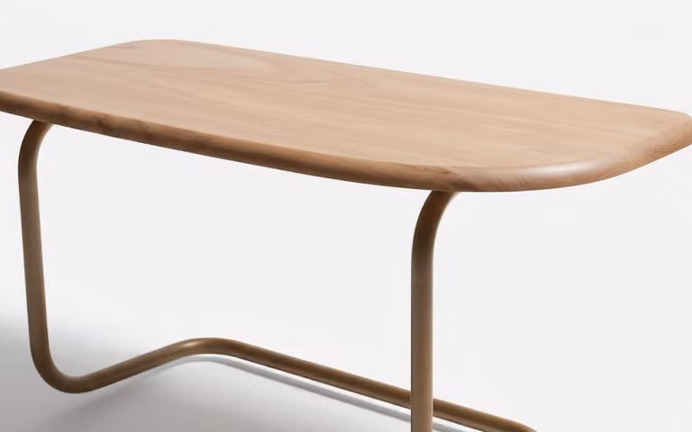 Tavolino ausiliario, stile moderno, colore marrone chiaro, superficie in legno