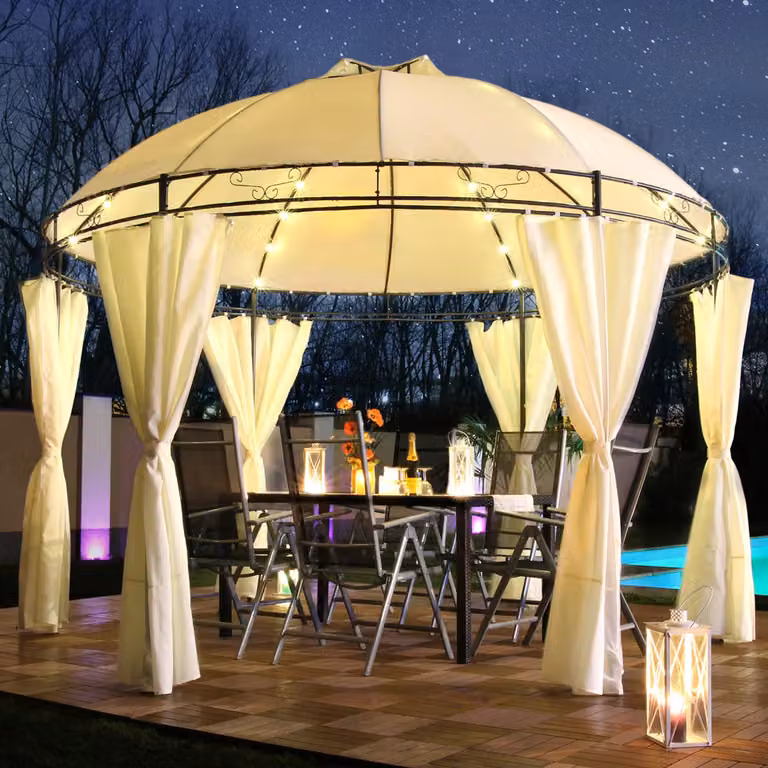 LED - Padiglione Ø 350cm Padiglione da giardino Lavo Padiglione solare rotondo Tenda da giardino Padiglione di design - rosso