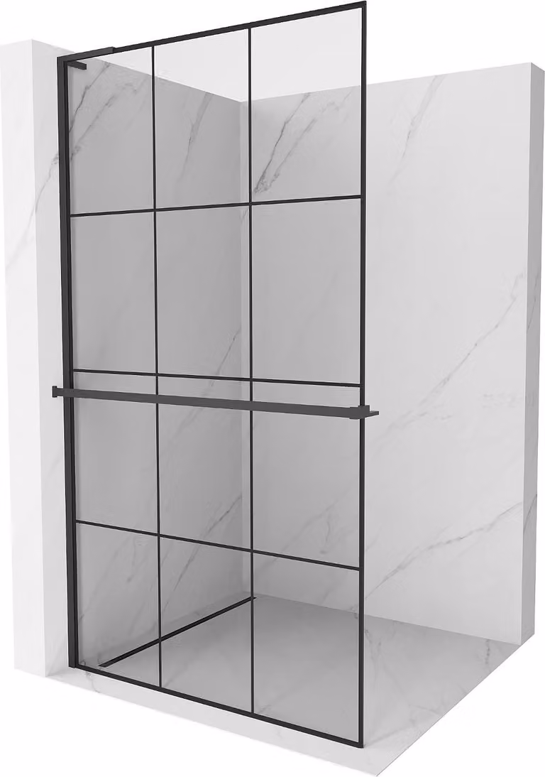 Mexen Kioto+ L Pannello doccia con mensola Walk-in 100 x 200 cm, griglia nera, nero - 800-100-123-70-77