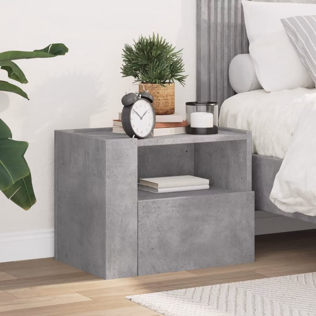 vidaXL Comodino a Muro Moderno Grigio L: 45 cm, P: 30 cm, H: 35 cm