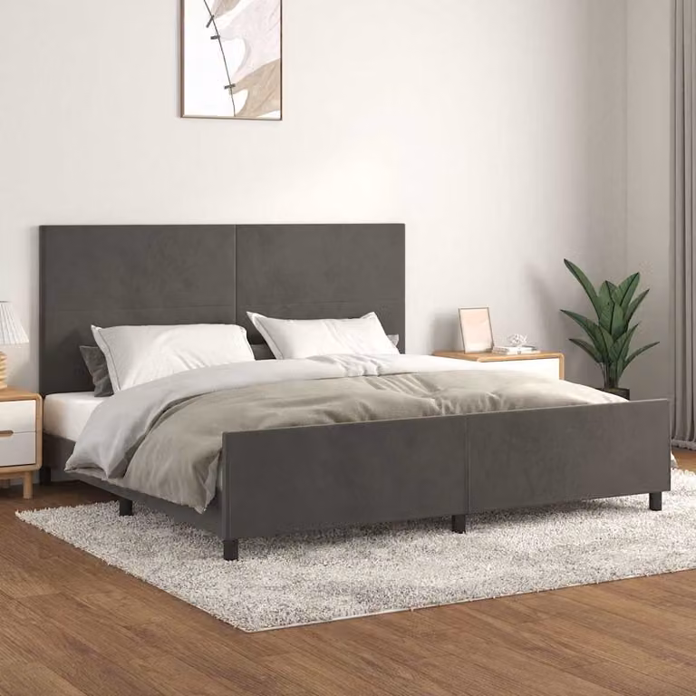 vidaXL Giroletto senza Materasso in Velluto Grigio con Struttura in Legno L 200 x P 200 cm