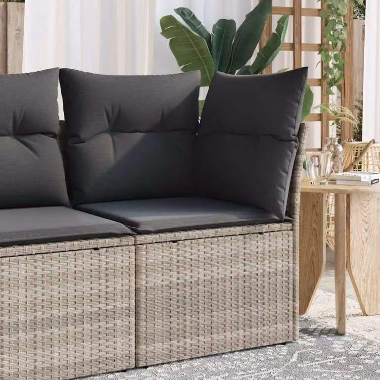 vidaXL Divano Angolare da Giardino in Polyrattan Grigio con Cuscini e Coperture Rimovibili