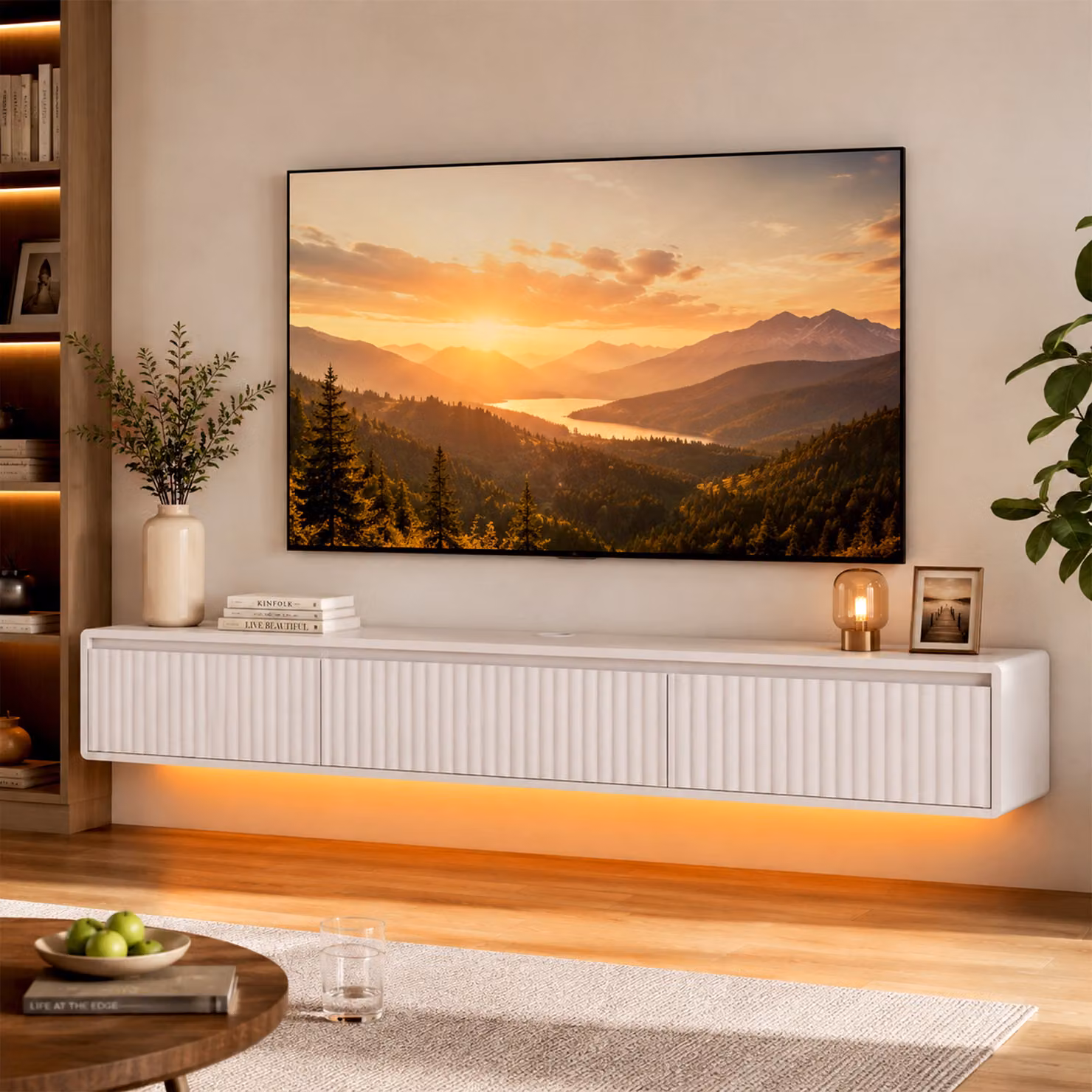 Mobile TV sospeso HOMCOM moderno con LED bianco per TV fino a 182,88 cm – 2