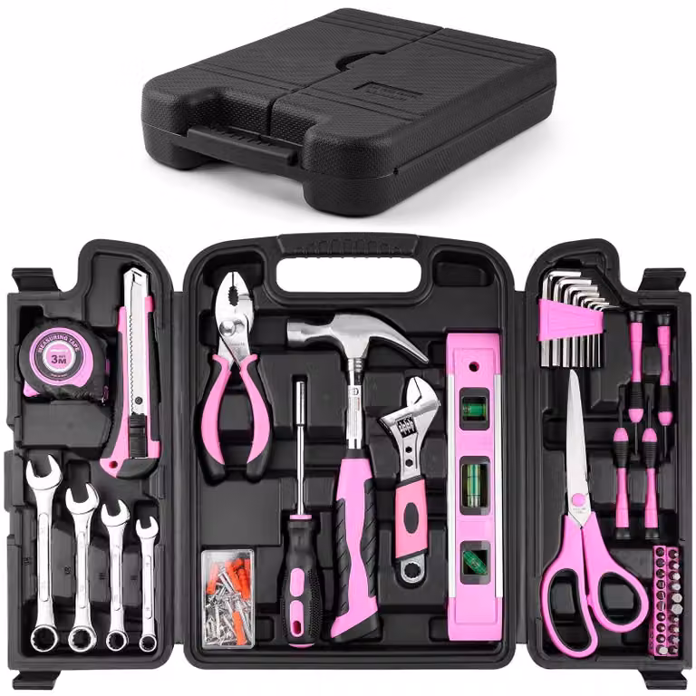 Set di 125 utensili per uso domestico, color rosa