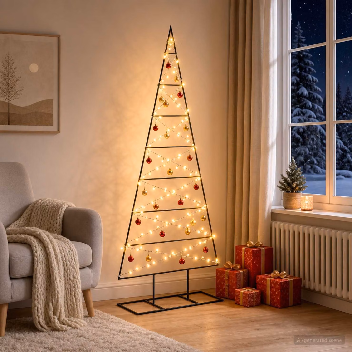 Albero di Natale moderno in metallo vidaXL KUOPIO con luci LED bianco caldo, Altezza: 150 cm