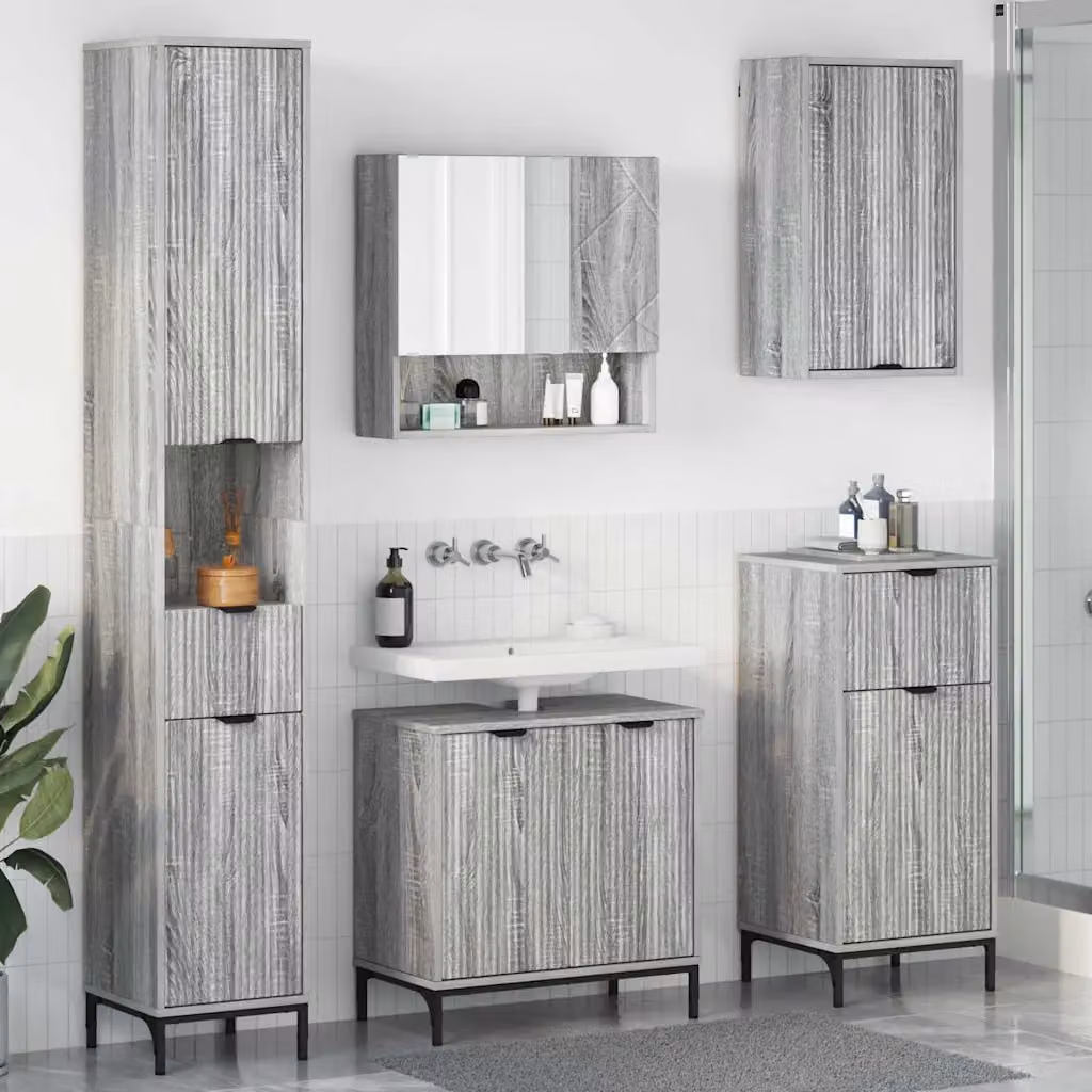 Set di mobili per il bagno moderno vidaXL in grigio composto da mobile lavabo, pensile e colonna alta