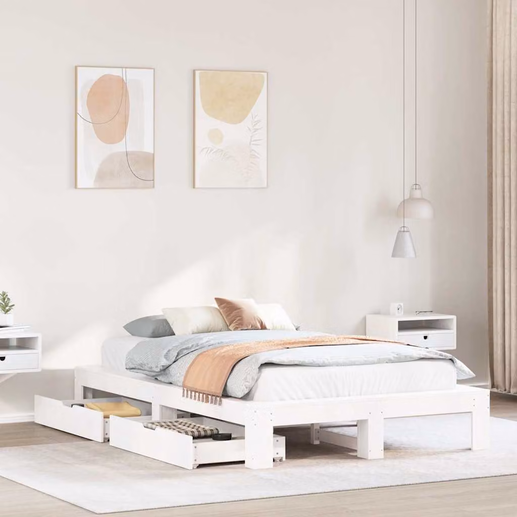 vidaXL Giroletto in legno di pino massello bianco con cassetti L/P/H: 200 x 120 x 141,5 cm