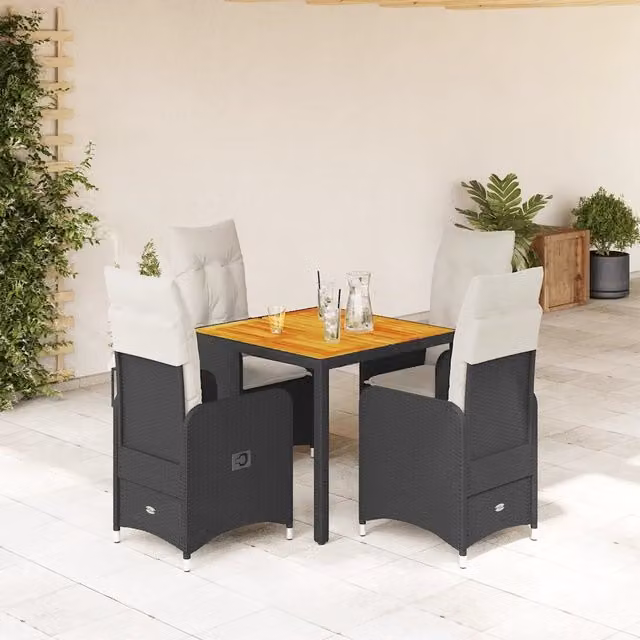 Set Bistrò da Giardino 5 pz con Cuscini in Polyrattan Nero 3276976