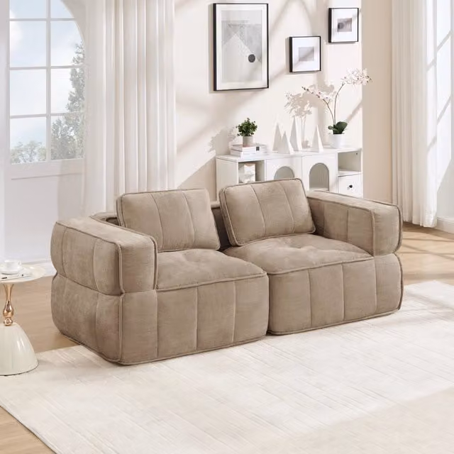 Divano modulare a due posti senza struttura in poliestere con seduta profonda e braccioli larghi sand 198 × 93 × 67 cm