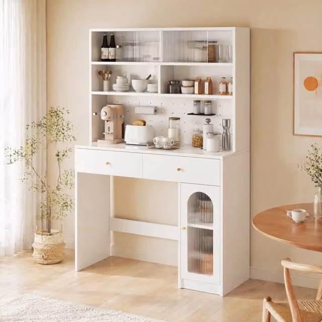 Armadio da cucina REDOM bianco con ante in vetro e piano di lavoro in MDF, L 120 cm x P 45 cm x H 180 cm