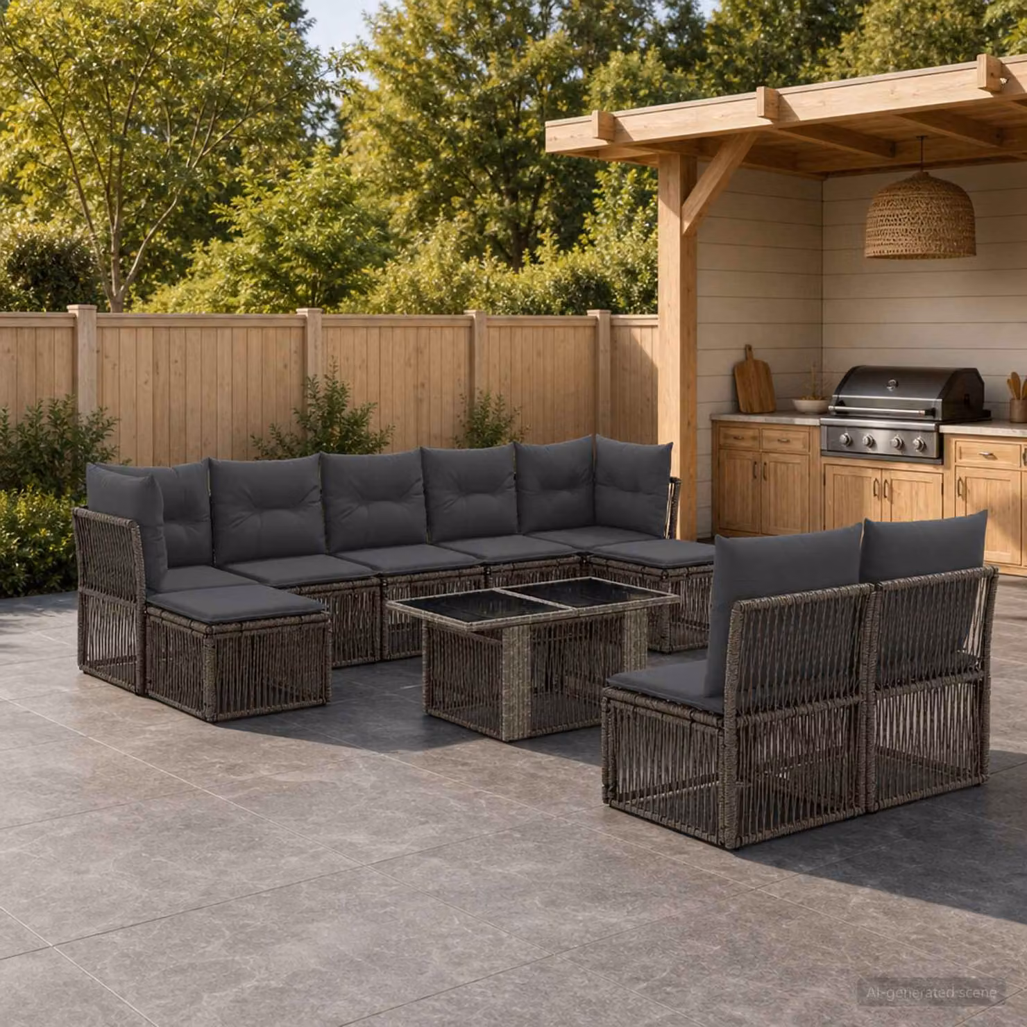Set Divano da Giardino vidaXL 10 Pezzi in Polyrattan Grigio con Cuscini e Tavolino da Caffè