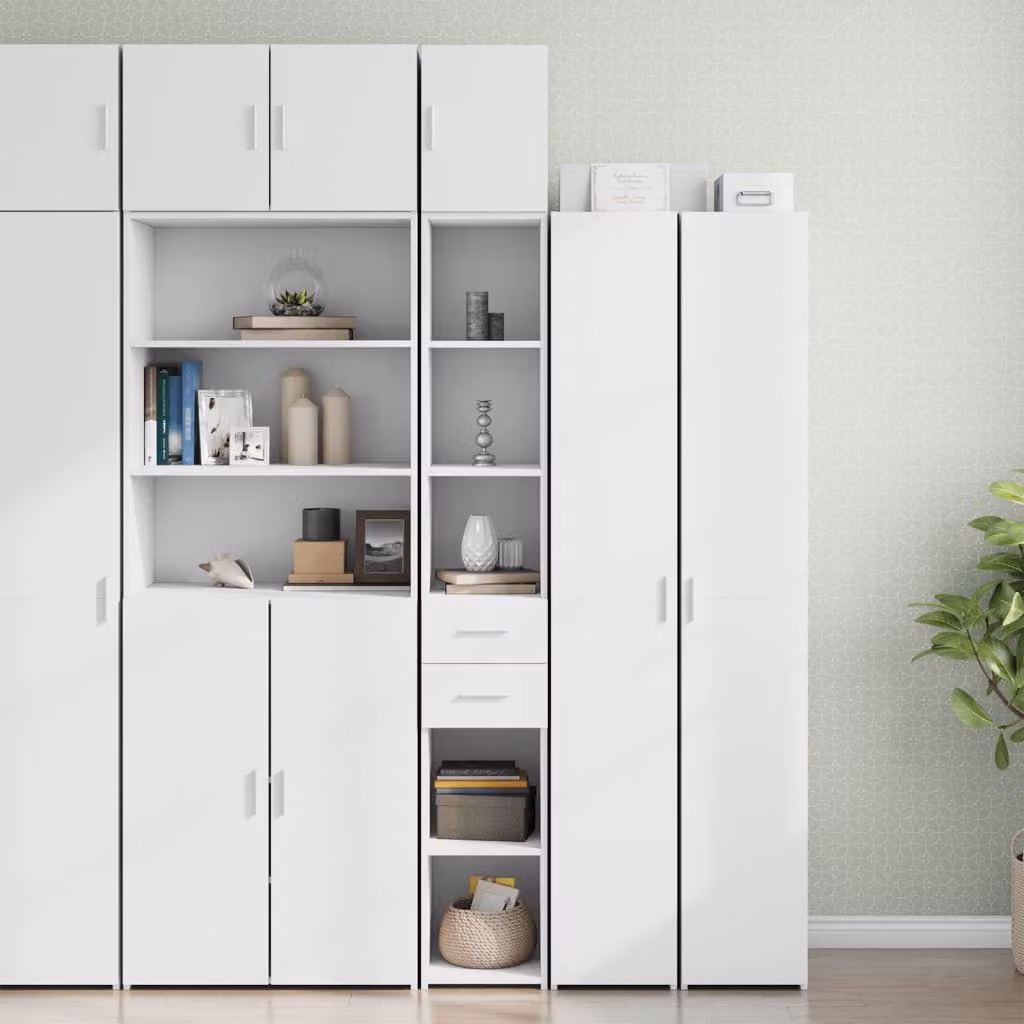 Mobile Sottile Moderno vidaXL Bianco con Ante e Cassetti in MDF, L/P/H: 30 x 42,5 x 225 cm