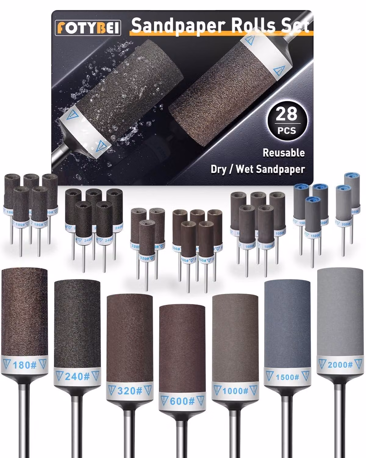 Elzusha - Set di manicotti abrasivi da 28 pezzi per utensili rotanti - Grana 180-2000