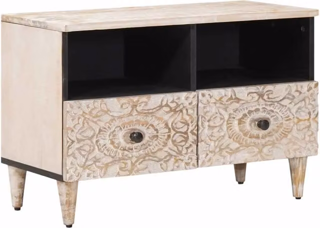 Mobile TV-Credenza per TV Bianco 70 x 33,5 x 46 cm Legno di mango massello