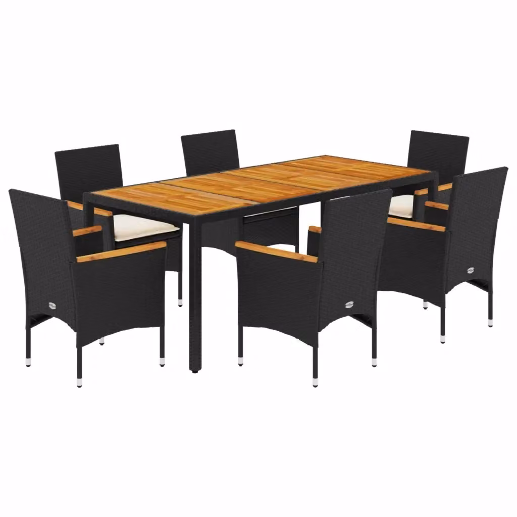 Set Pranzo da Giardino vidaXL 7 pz in Polyrattan e Legno di Acacia Nero con Cuscini Beige – 2