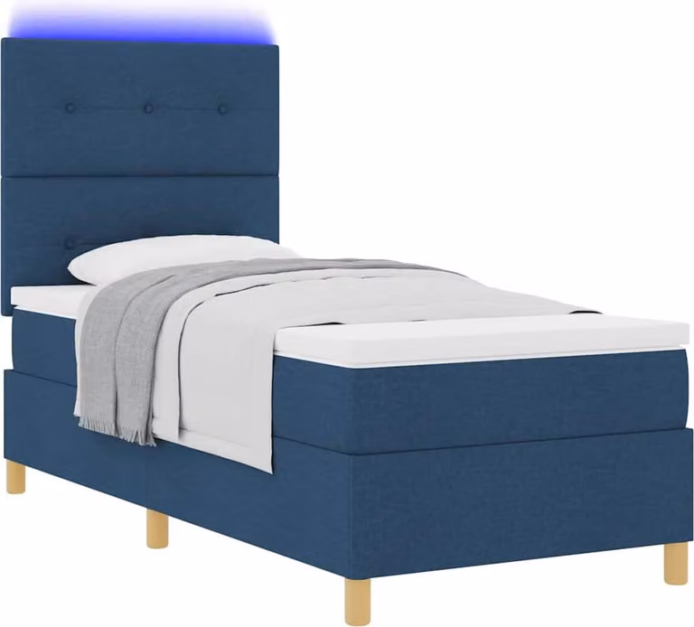 Letto boxspring LED con materasso blu 90 x 200 cm Tessuto