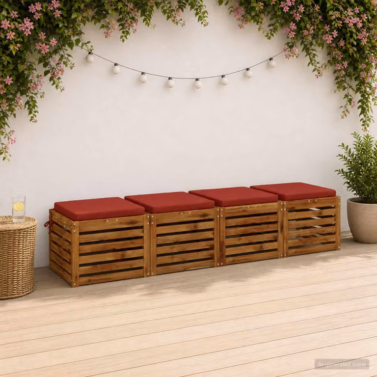 Set di 4 cuscini per sedia quadrati vidaXL in poliestere rosso con rivestimento lavabile e resistente ai raggi UV