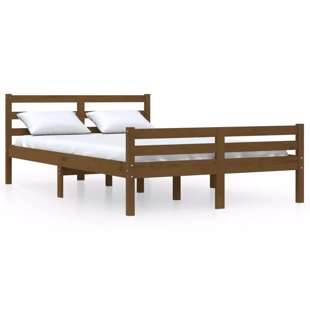 Letto Giroletto Ambra vidaXL in Legno Massello di Pino, Colore Marrone, L: 140,5 cm, P: 195,5 cm, H: 69,5 cm – 2