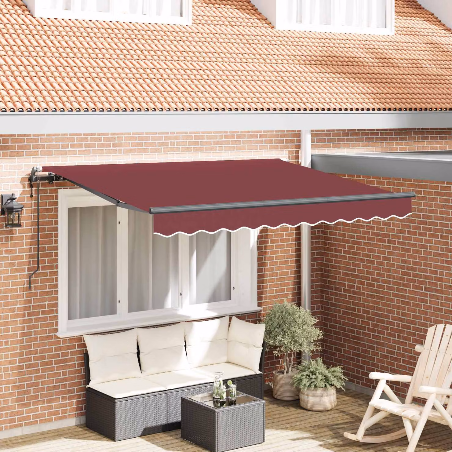 Tenda retrattile vidaXL con bracci pieghevoli in alluminio e tessuto in poliestere, colore rosso, L: 350 cm, P: 200 cm, H: 165 cm