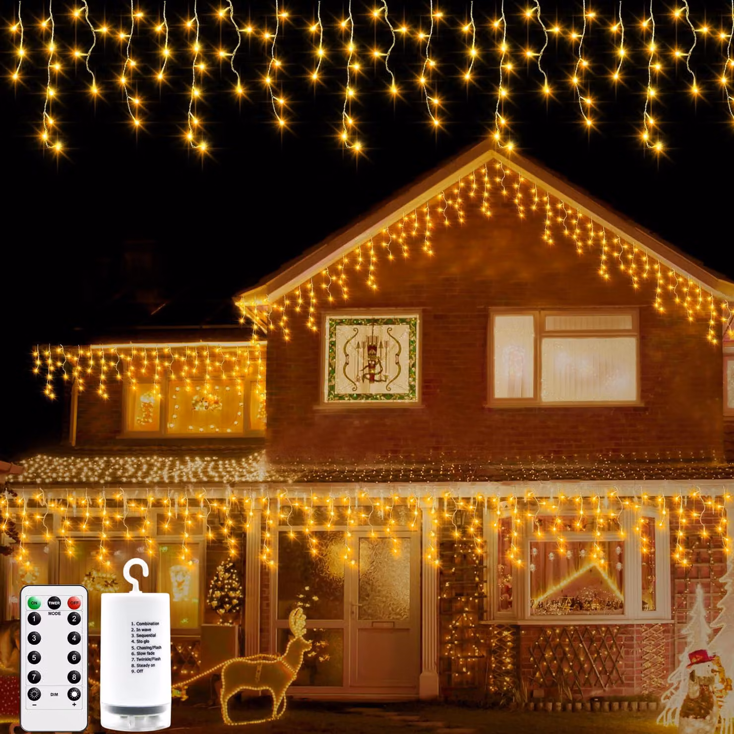Catena luminosa a LED con effetto ghiaccio, 6 metri, 300 LED, luce bianco caldo, telecomando, 8 modalità, grado di protezione IP54