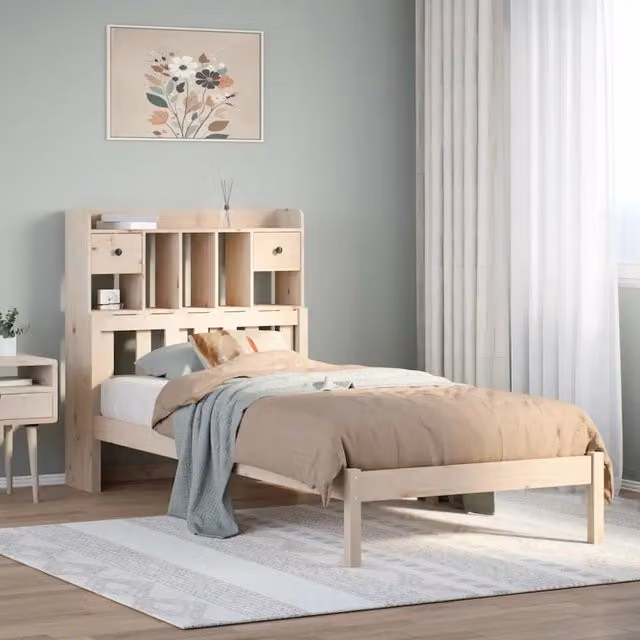Letto Libreria VIDAXL in Legno Massello di Pino Rustico Beige L/P/H: 190 x 90 x 110 cm – 1