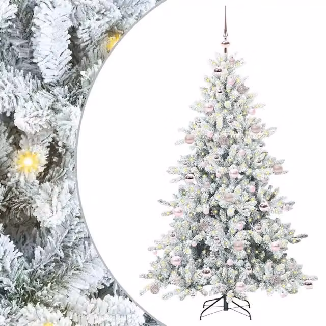 Albero di Natale artificiale moderno vidaXL con rami pieghevoli in PVC e metallo, colore bianco, con luci LED