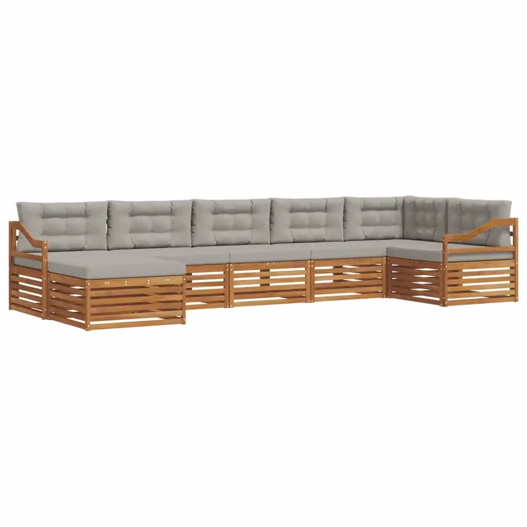 Set di divani da esterno a L con 7 pezzi vidaXL in legno di acacia e tessuto grigio – 2