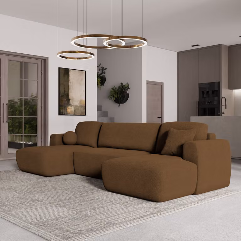 Divano angolare SENTUM N di Masseno con funzione letto a U, divano con box letto, divano da salotto, divano, divano letto, set di divani - marrone, ORA O MAI PIÙ 56