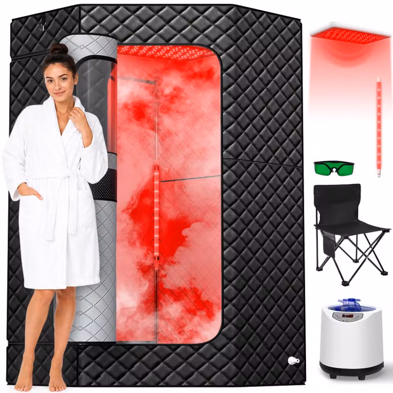 Sauna a infrarossi portatile con doppia luce rossa, 1200 W, capacità 3 litri, colore nero