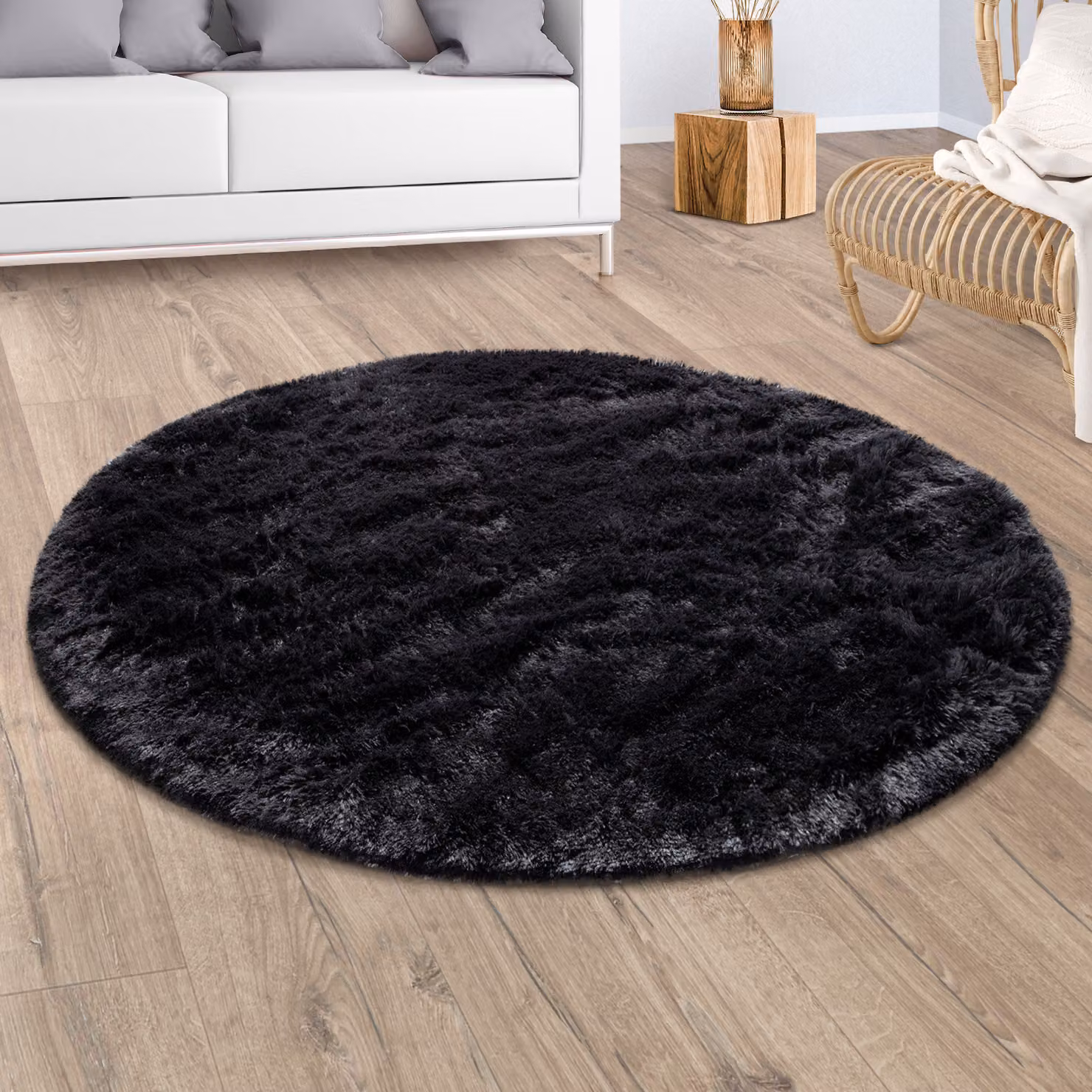 Tappeto rotondo a pelo alto Silvana nero Diametro: 80 cm – 2