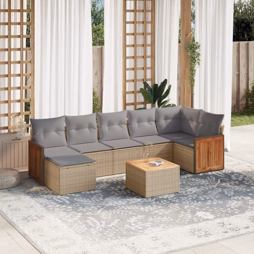 Maison Exclusive - Set Divano da Giardino 8 pz con Cuscini Beige in Polyrattan