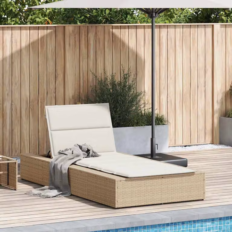 vidaXL Lettino Prendisole con Cuscino Galleggiante Beige in Polyrattan