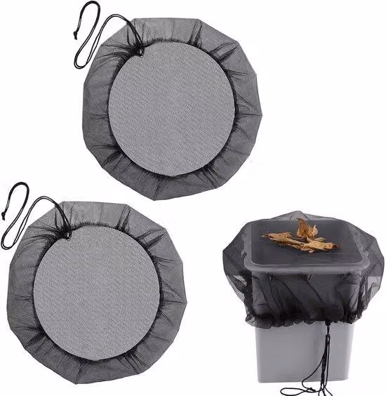 2 reti per serbatoi di raccolta dell'acqua, diametro 60 cm, con cordoncino di serraggio. Rete protettiva per serbatoi di raccolta dell'acqua, colore nero