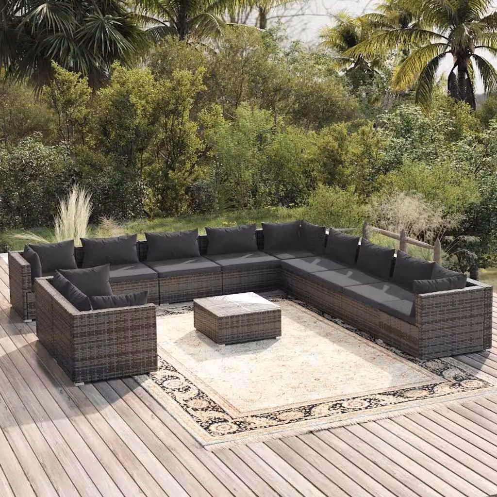 Set Divano da Giardino vidaXL a Forma a U con Tavolino, Polyrattan e Cuscini, Grigio Antracite