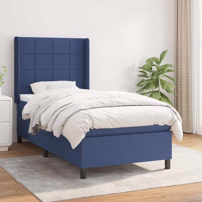 vidaXL Giroletto a Molle con Materasso Blu e Bianco in Tessuto, L/P: 90 x 200 cm
