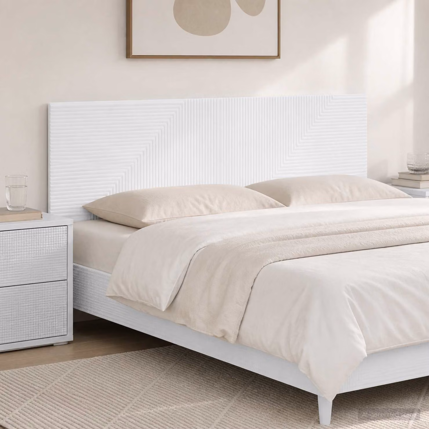 Testiera da muro vidaXL HAARLEM in legno ingegnerizzato bianco con ripiano integrato e scomparti laterali