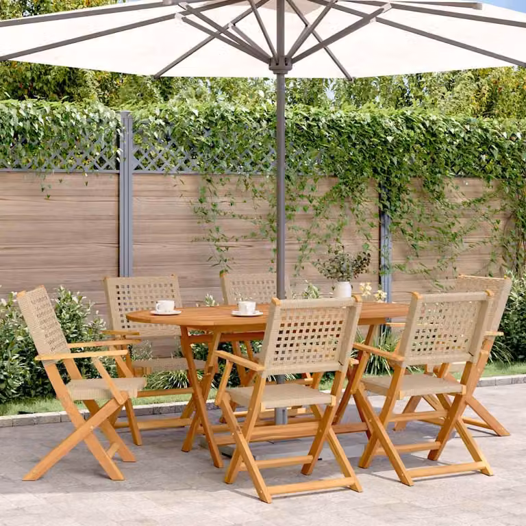 Set di 6 sedie pieghevoli vidaXL in polyrattan beige e legno di acacia con braccioli